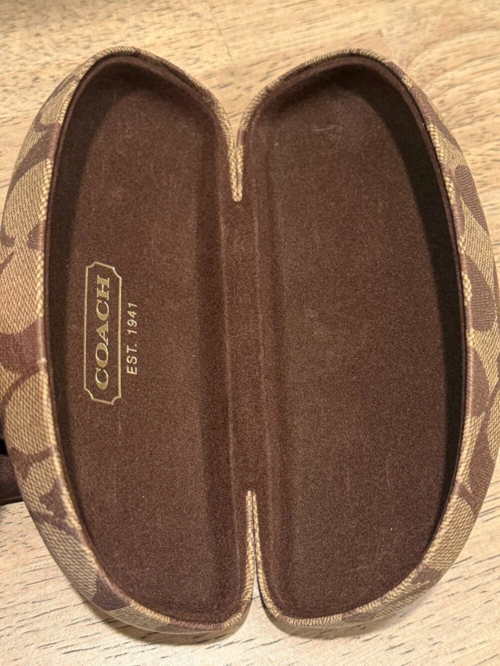 Coach Brown Tan Hard Eyeglasses Case with Cleaning Cloth - Picture 4 of 5